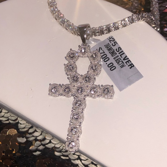 Real diamond cross ankh pendant, symbol of life, not CZ not moissanite Gift Sale - Picture 7 of 8